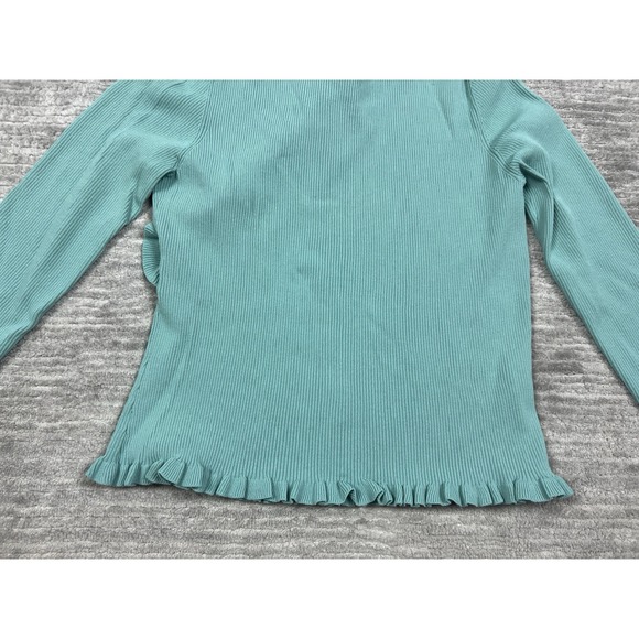 Cato Top Womens Large Green‎ Long Sleeve V-Neck Rayon Blend Ruffles - Picture 9 of 13
